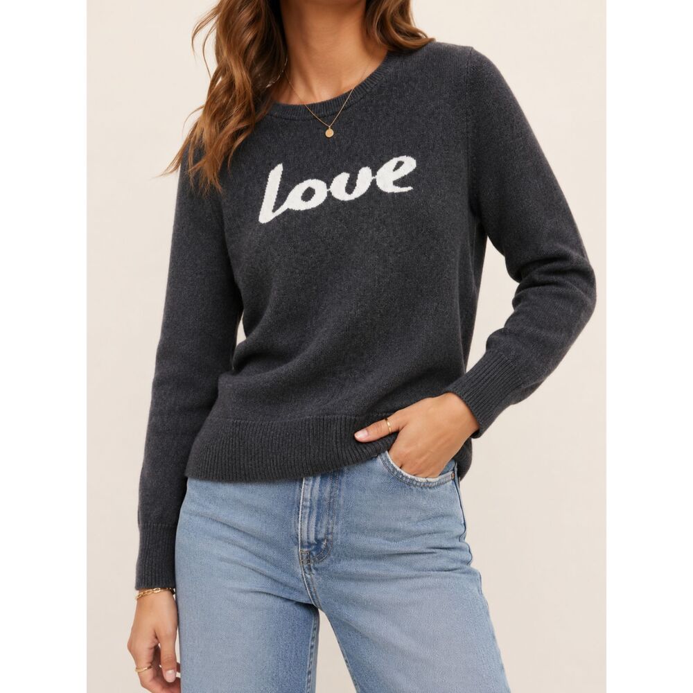 Gap Love Intarsia Sweater Womens M Gray Cotton Crewneck Preppy Y2K Romantic